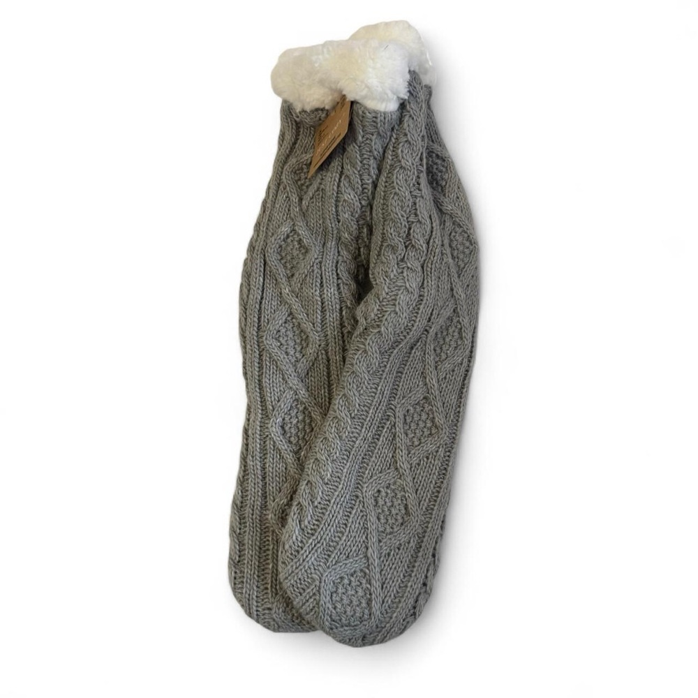 Cozy Gray Cable Knit Slipper Socks